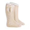 Condor Side Crochet Knee High Sock with Bow - 2599/2