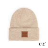 C.C Ribbed Leather Patch Beanie - HTM9021
