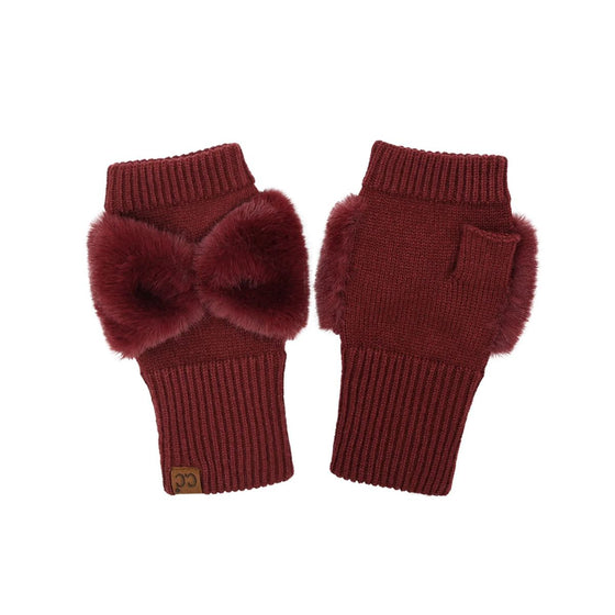 C.C Beanie Womens/Teens Faux Fur Bow Fingerless Gloves - FGE0155