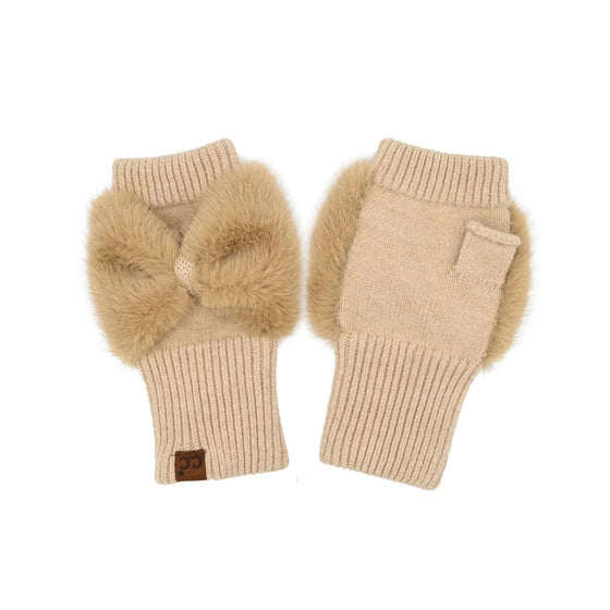 C.C Beanie Womens/Teens Faux Fur Bow Fingerless Gloves - FGE0155