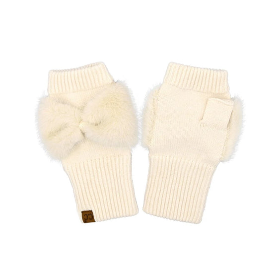 C.C Beanie Womens/Teens Faux Fur Bow Fingerless Gloves - FGE0155