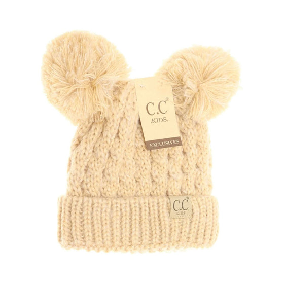 C.C Kids Multi Tone Double Pom Pom Beanie - KIDS23