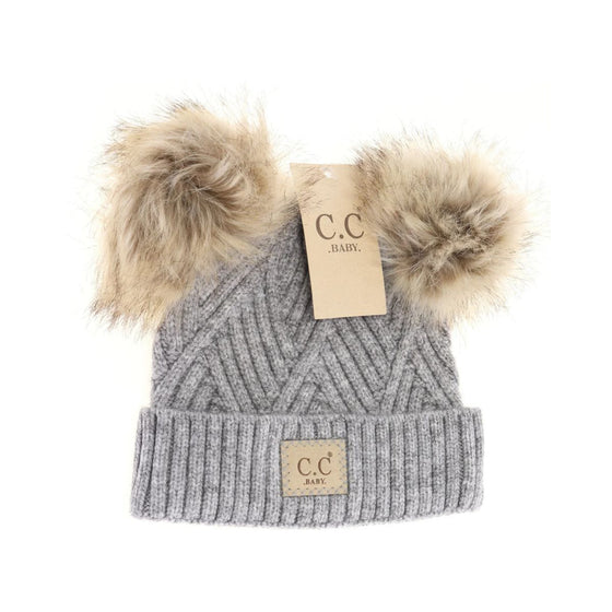 C.C Baby Large Patch Heathered Double Pom Beanie - Baby2060