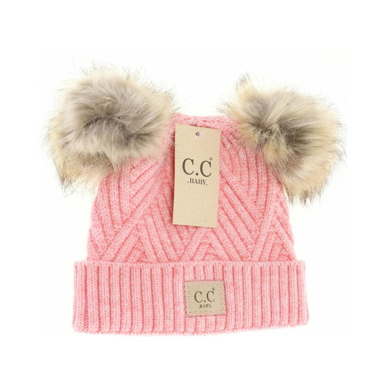 C.C Baby Large Patch Heathered Double Pom Beanie - Baby2060