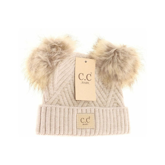 C.C Baby Large Patch Heathered Double Pom Beanie - Baby2060