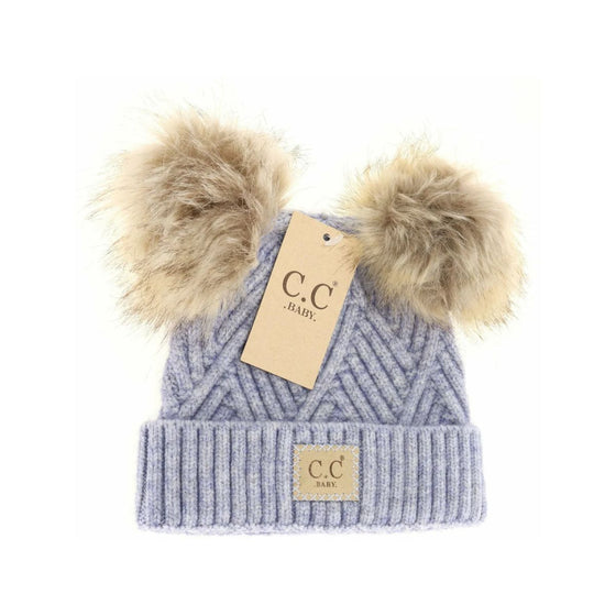 C.C Baby Large Patch Heathered Double Pom Beanie - Baby2060