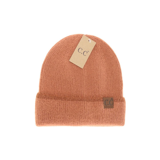 C.C Feather Yarn Striped Cuff Beanie - HTC0039