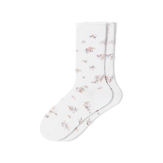 Hue White Floral Crew Sock - U6487