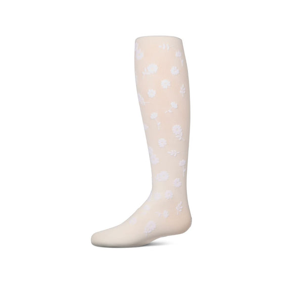 Memoi Girls Opaque "Flower Garden" Flocked Tights - MKF 4087