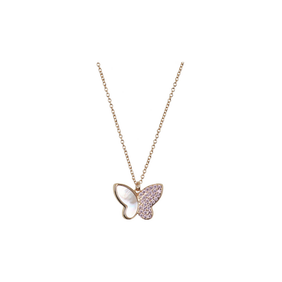 Tilyon Mother of Pearl and CZ Butterfly Necklace - NK 4028