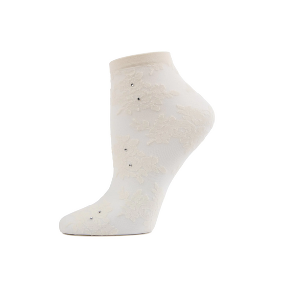 Memoi Floral Rhinestone Women's Anklet Sock - MWC 000092